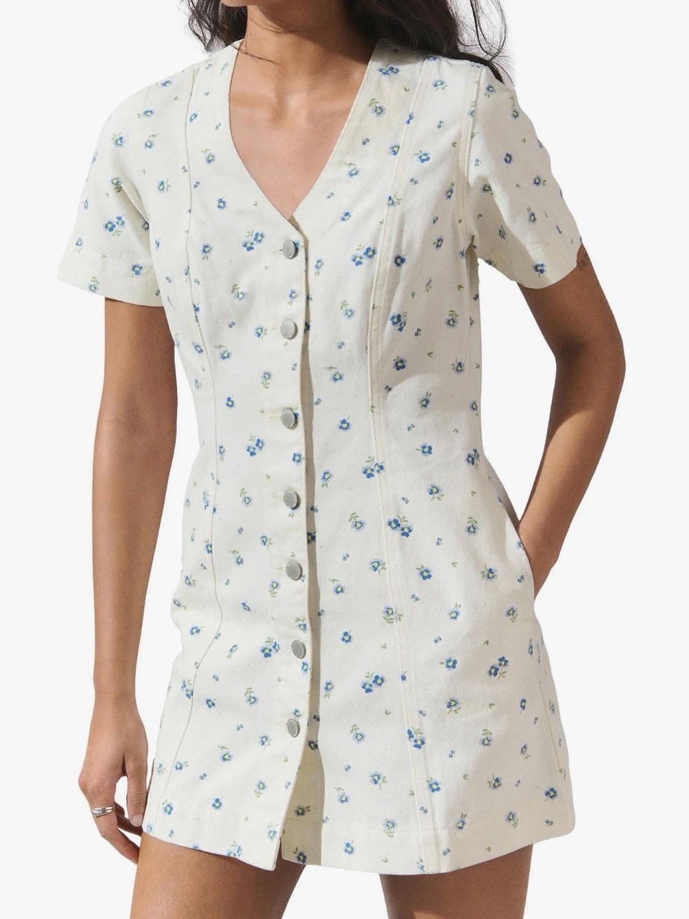 next Cream Mini Dress with Blue Floral Print